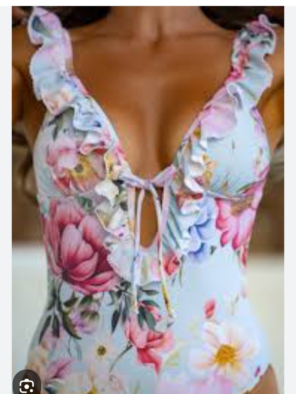 NWT! Cupshe Baby Blue Floral Ruffle One-Piece Swimsuit - Picture 4 of 5